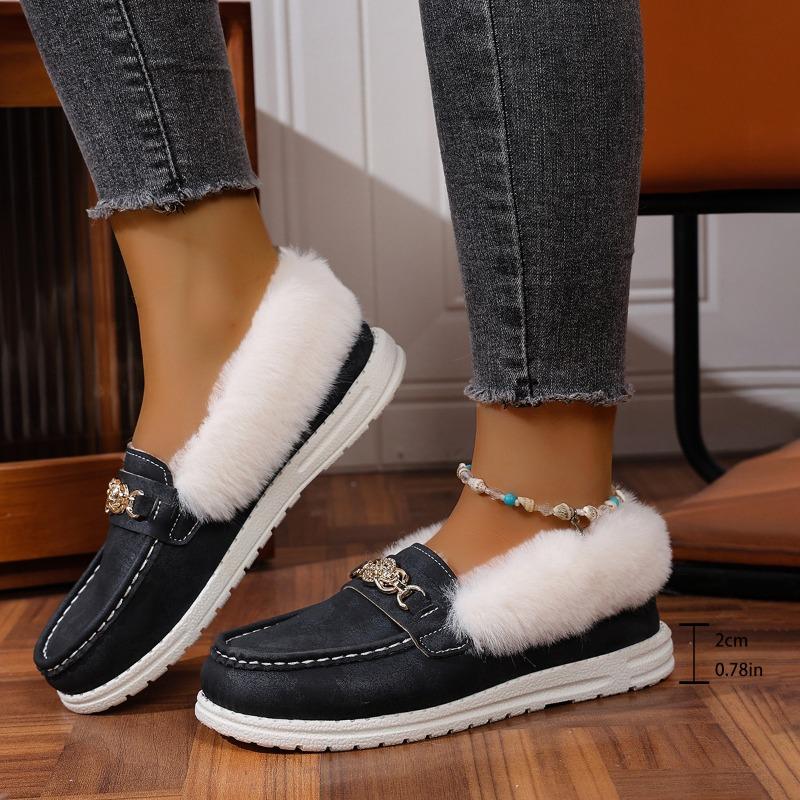 Women's Autumn & Winter Korean-Style Fuzzy Driving Moccasins - Fleece-Lined, Thick-Soled, Slip-On, Soft-Soled, Flat-Heeled
