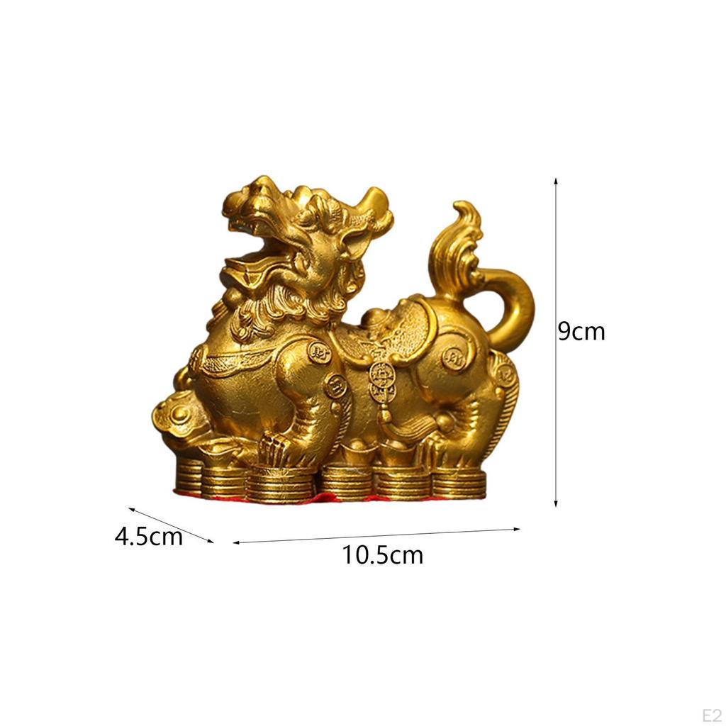2 Pieces Pixiu Statue Chinese Fengshui Figurine Wear Resistant Collections Brass Pi Yao Sculpture