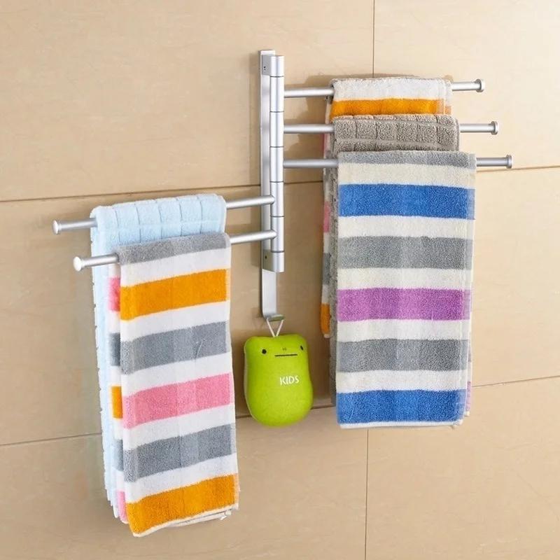 Настенная вешалка для полотенец из нержавеющей стали Полировка Вешалка Фурнитура Неперфорированная Вешалка для полотенец Вращающаяся вешалка для полотенец Ванная Кухня