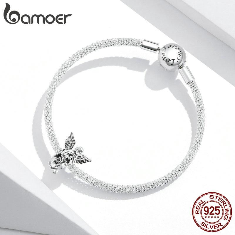 Bamoer Wish Angel, натуральная стерлингового серебра 925 пробы, окисленный оригинальный кулон, подвеска для браслета или ожерелья, ювелирные изделия