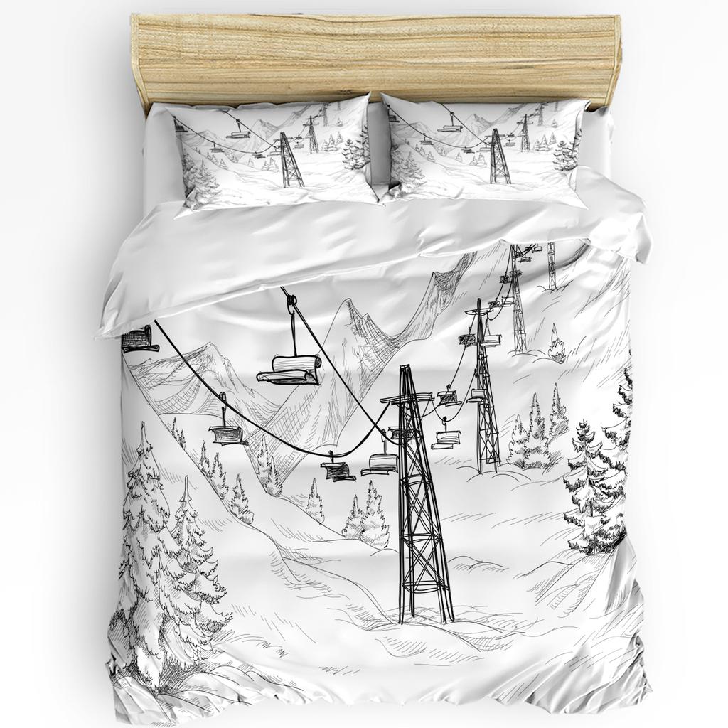 Комплект постельного белья из 3 предметов: зимний снег, горы, утренний пейзаж, дом, пододеяльник, наволочка, для мальчика, ребенка-подростка, девочки, комплект постельного белья