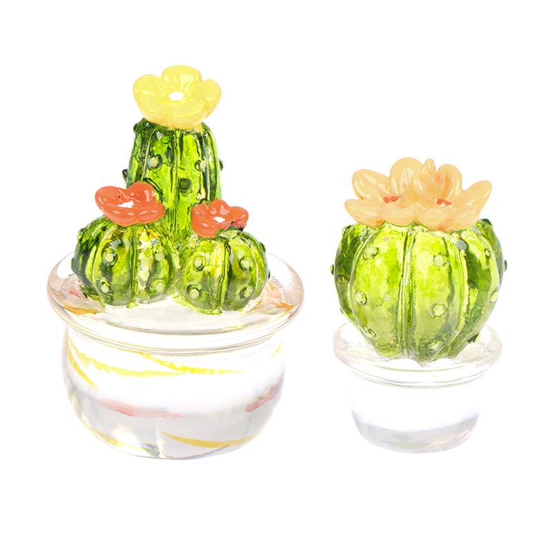 Glass Cactus Figurines Ornaments Mini Bonsai Decor Cute Miniature Desktop Craft