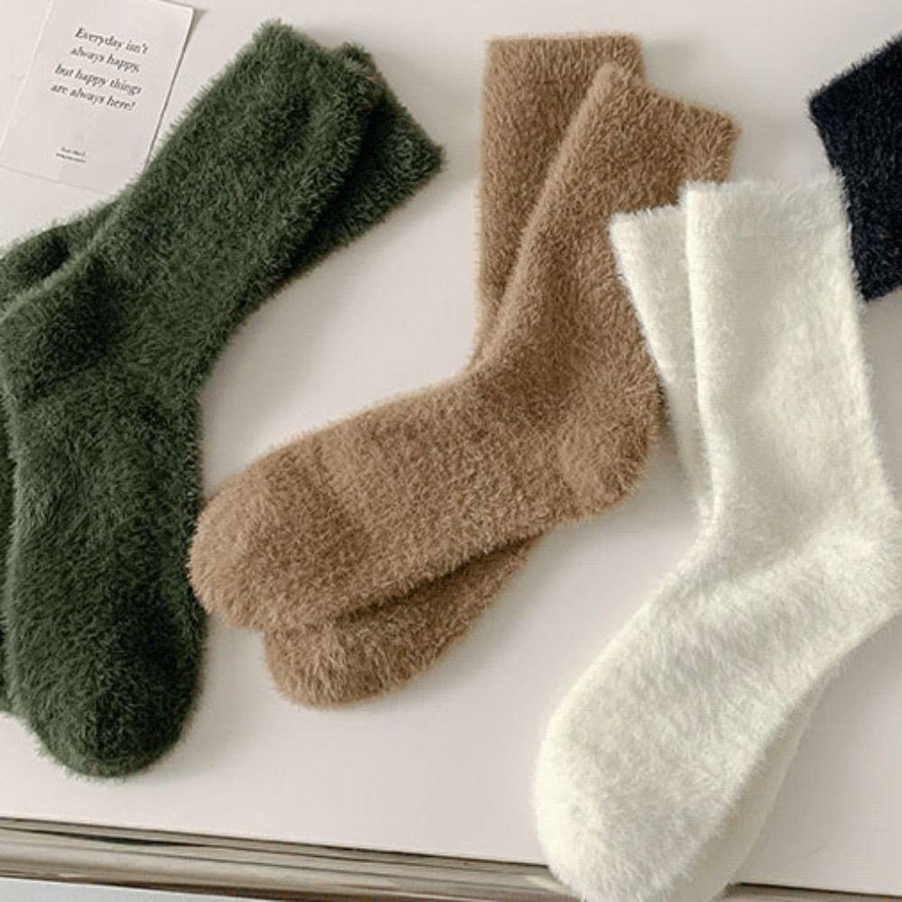 Solid Color Thick Fashion Trendy Middle Tube Hosiery Mink Velvet Man Socks Korean Style Socks