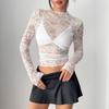 2025 осень и зима новый сексуальный однослойный тонкий облегающий кружевной топ с длинными рукавами