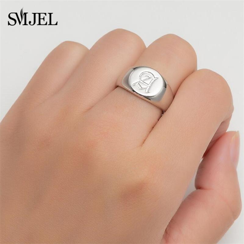 SMJEL Gothic Initial Letter Rings Silver Color Ancient Old English Rings Alphabet Personalize Jewelry Family Christmas Gifts