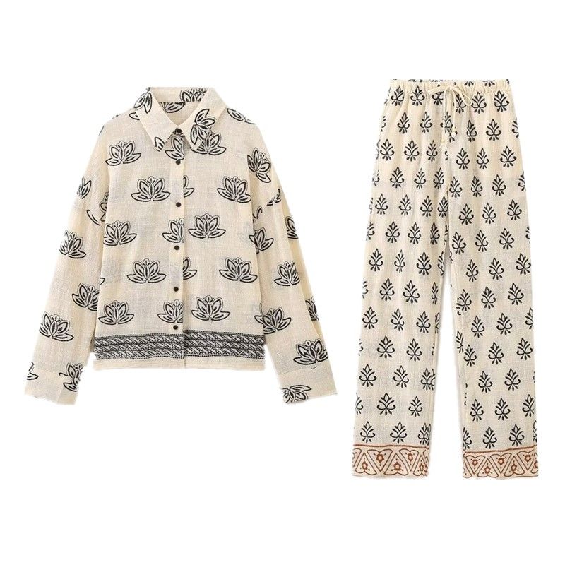 Fashion Style 2024 Summer New Women's Clothing Elegant Embroidery Vacation Style Long Sleeves Lapel Shirt 2157071