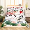 Crane Bedding Set Girl Cherry Blooming Fuji Mountain Sun Duvet Cover Kids Women Lotus Floral Comforter Cover Watercolor Decor
