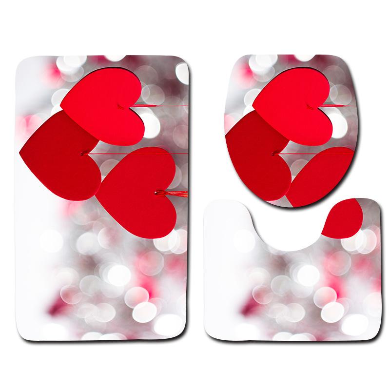 Beautiful And Romantic Valentine'S Day Bathroom Toilet Floor Mat 3-Piece Set