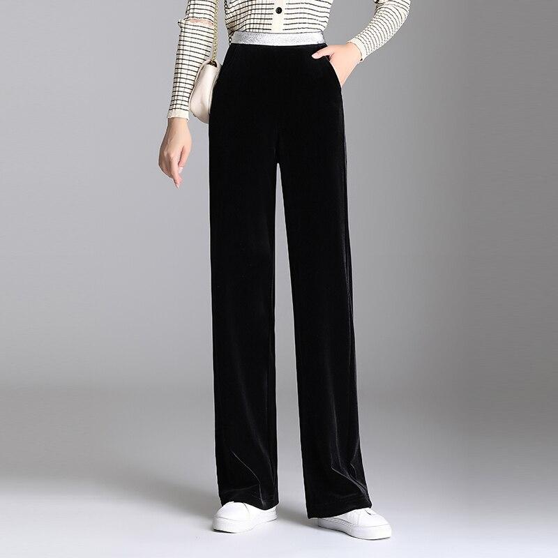 2022 Winter Female Elastic Fashion Harajuku High-waist Straight Bottoms Pantalones Women Solid Velvet Long Pant Wide Leg Trouser