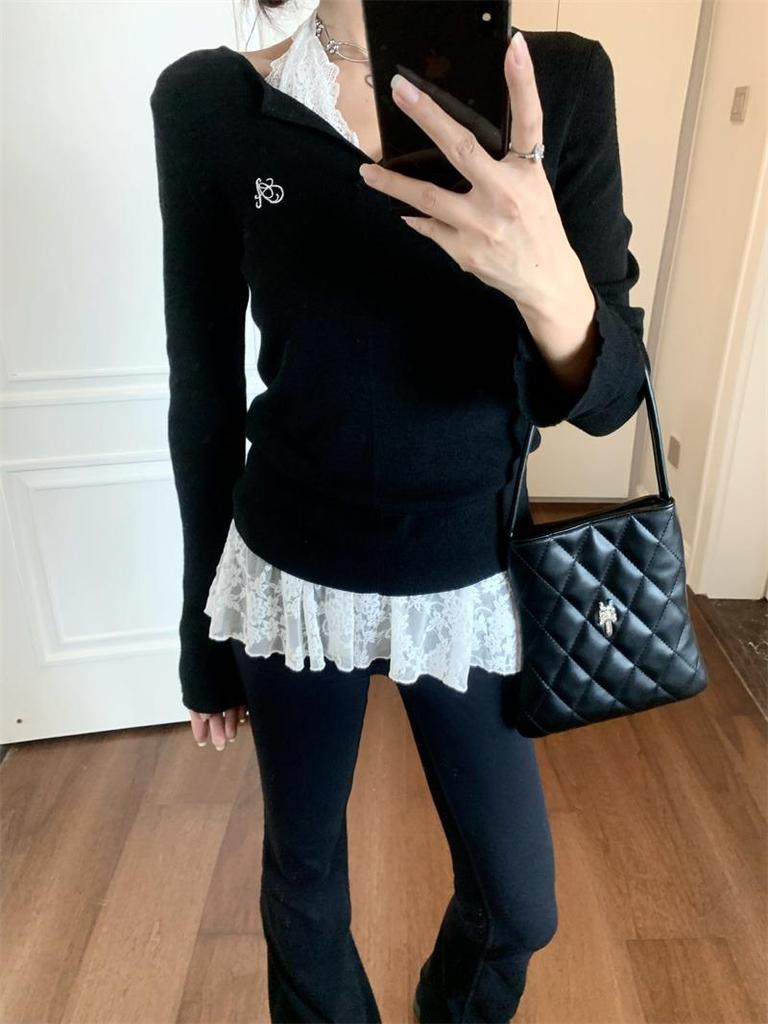 Женский свитер Sweet & Spicy Chic с вышивкой, утягивающий, черный, с длинными рукавами, для ранней осени