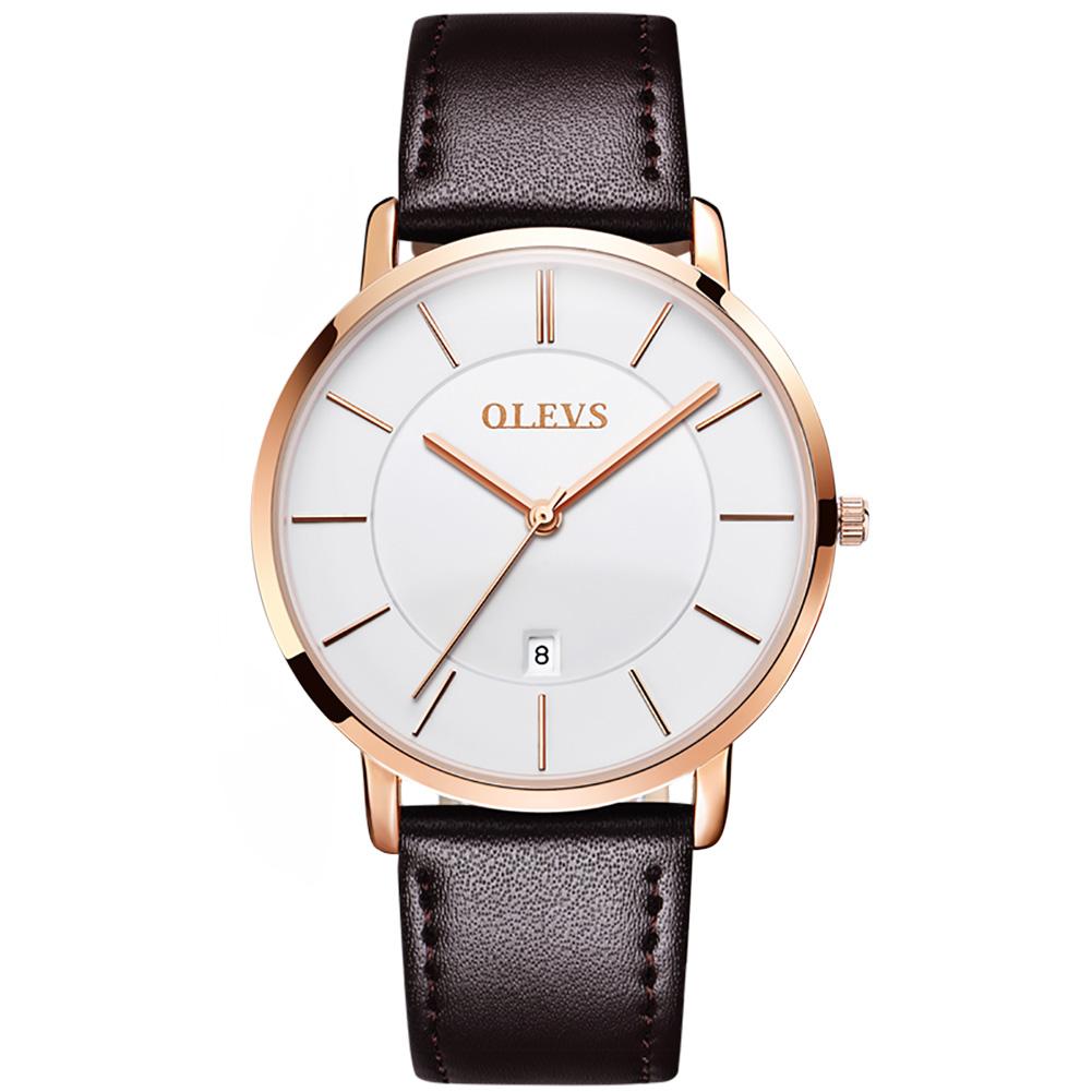 Original OLEVS Quartz Watch for Men Waterproof Men's Watch 6.5mm Ultra Thin Date Leather Strap Wristwatch Men Business Watch