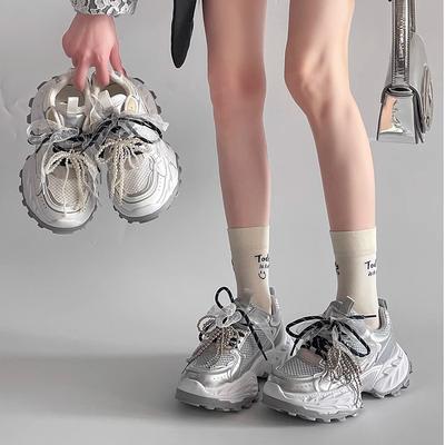 Сетчатые кроссовки на шнуровке женские 2025 весна и лето новая ретро спортивная повседневная обувь модные туфли на толстой подошве