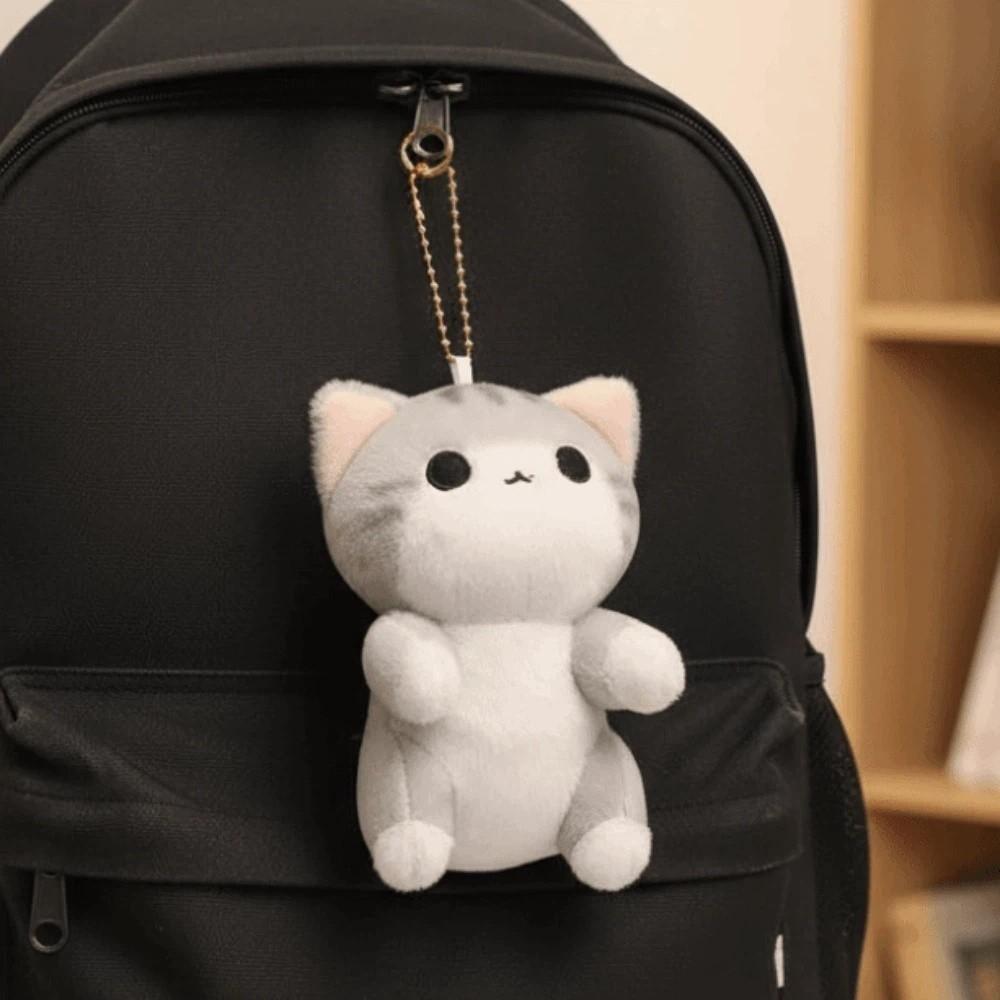 Soft Plush Doll Key Ring PP Cotton Cute Pet Pendant Mini Grey Cat Key Chain Women