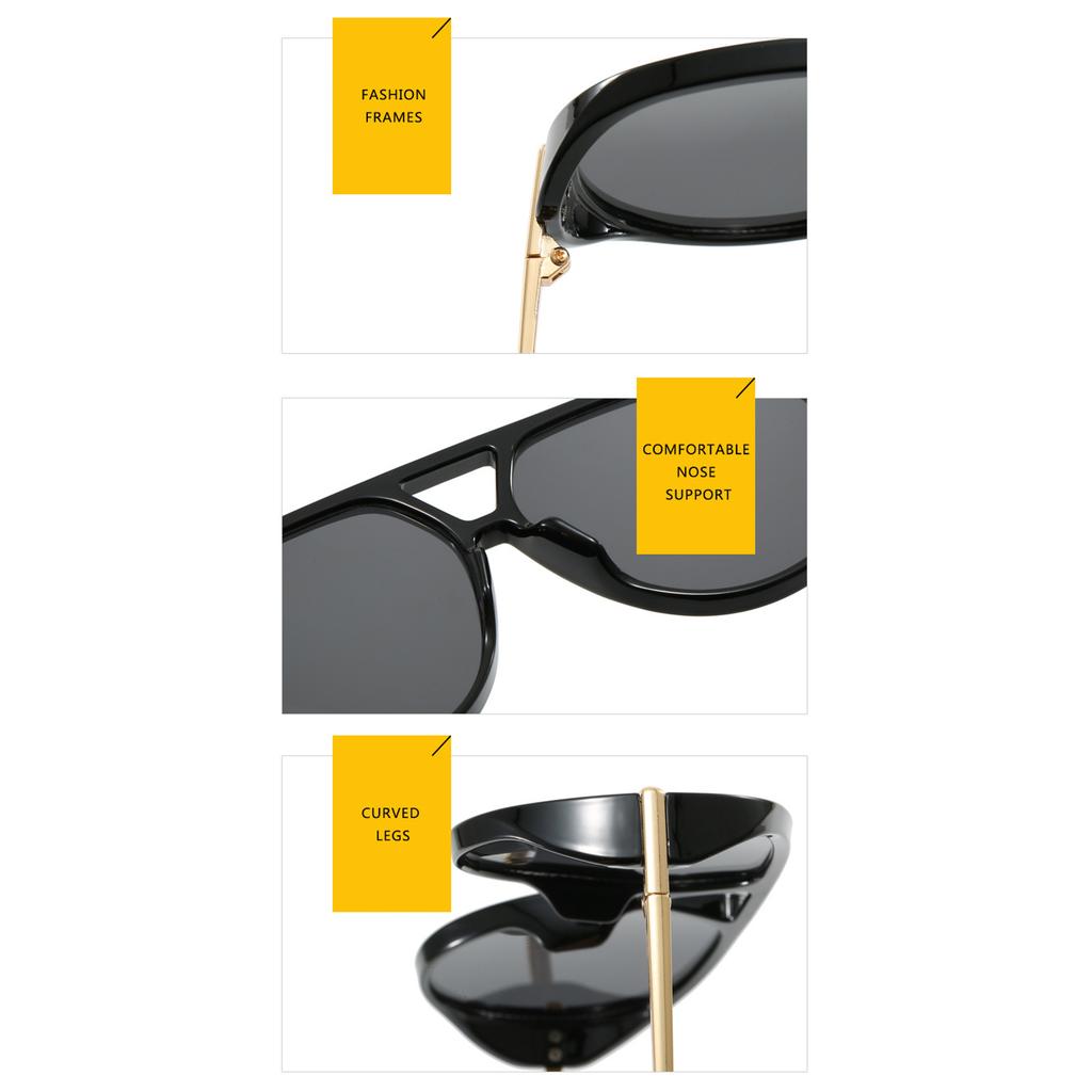 Oversized Aviator Sunglasses For Women Men Retro Vintage Shield Lens UV Protection Lightweight Metal Frame