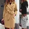 Autumn Winter Coats For Women Wool Blend Long Jackets Turn Dowmn Collar Slim Belt Bandage Outerwear Overcoat