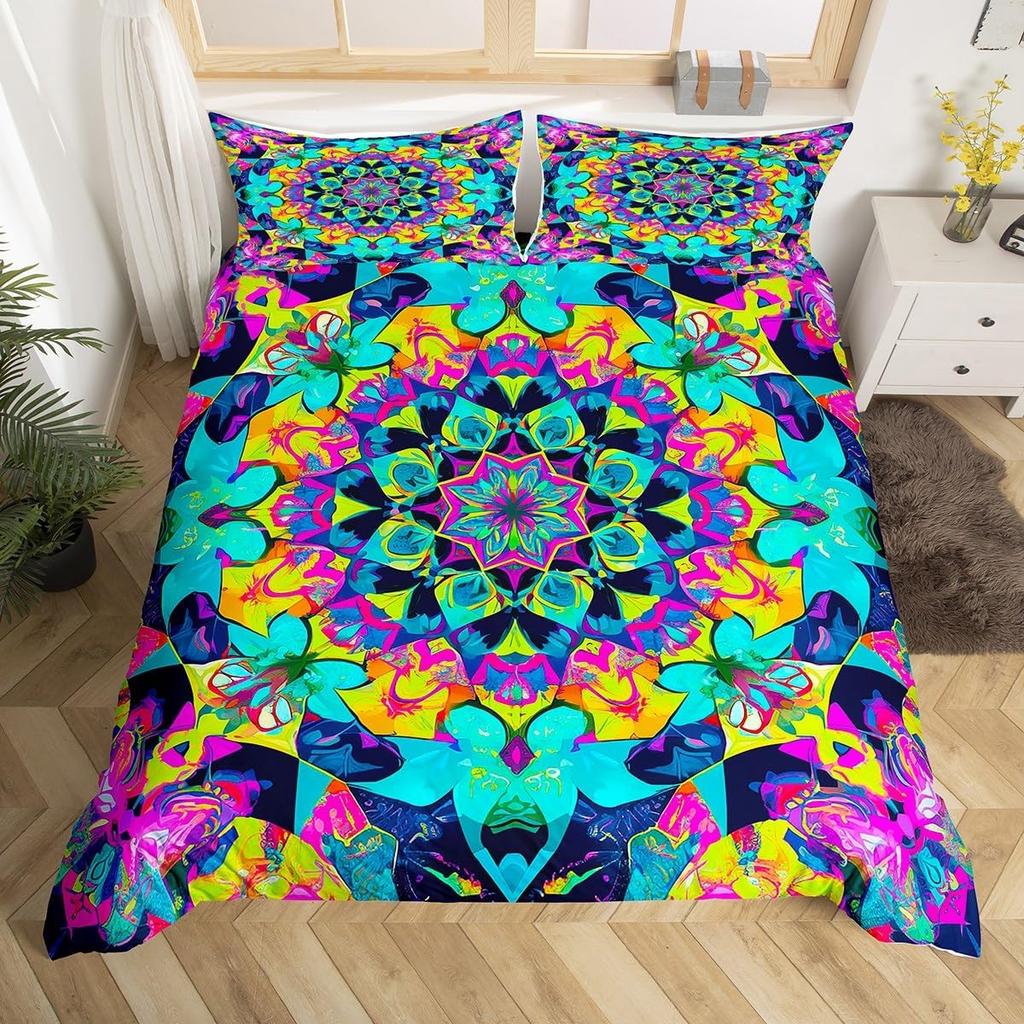 Винтажный цветочный значок Пододеяльник Размер Queen King Комплект постельного белья Мандала Богемный Пейсли Наволочка Легкий Мягкий Комплект из 3 предметов