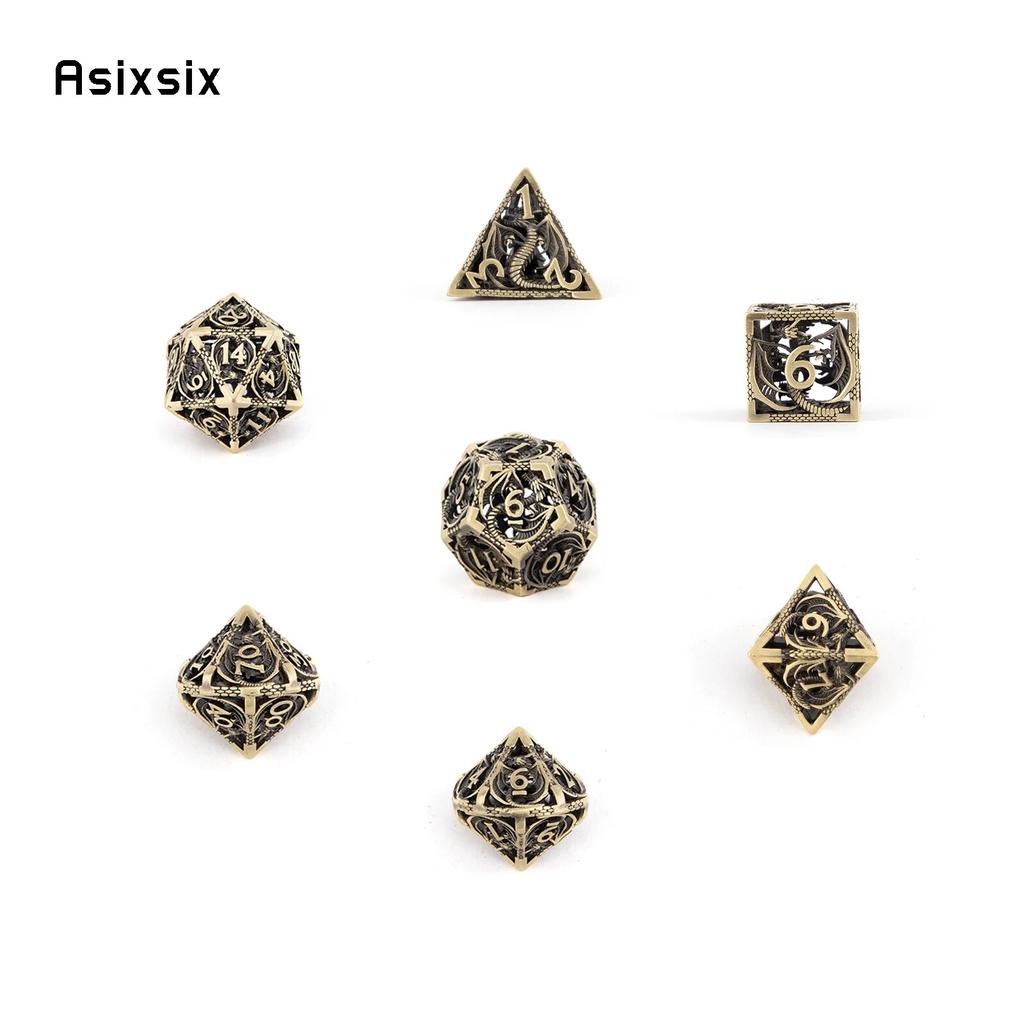 7 Pcs Golden Black Dragon Metal Dice Hollow Metal Polyhedral Dice Set Suitable for Role-Playing RPG Board Game Card Game