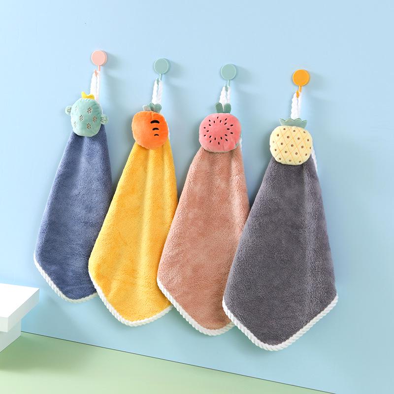 Christmas Cartoon Coral Fleece Hanging Hand Towel - Absorbent for Kitchen & Bathroom