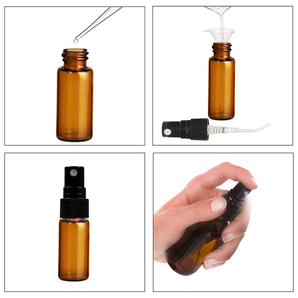 5/10 Pack Amber Glass Spray Bottles, Fine Mist Spray Bottles with Pipette Funnel Labels,Travel Dispenser Bottles for Essential Oils Cleaning Skin Care
