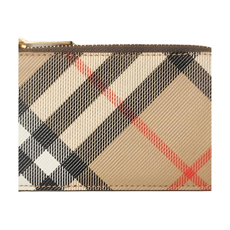 Burberry Проверьте держатель для карт из плетеного полиуретана, женские аксессуары, бежевый 80942781