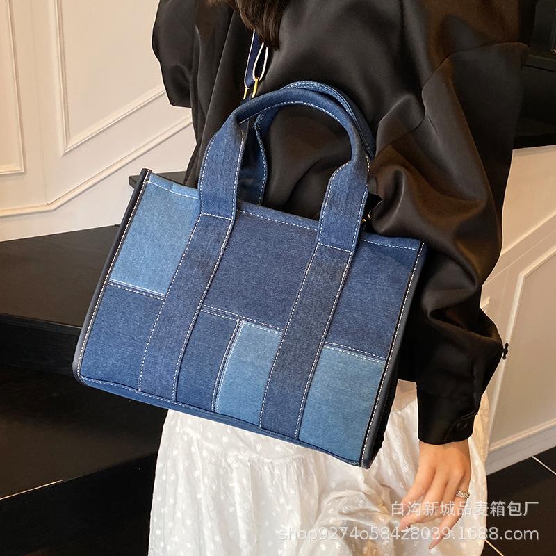 2025 Summer New Casual Portable Tote Bag Women's Fashion Color Matching Denim Versatile Messenger Shoulder Bag