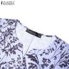 ZANZEA Women Casual V-Neck 3/4 Sleeve Loose Print Blouse