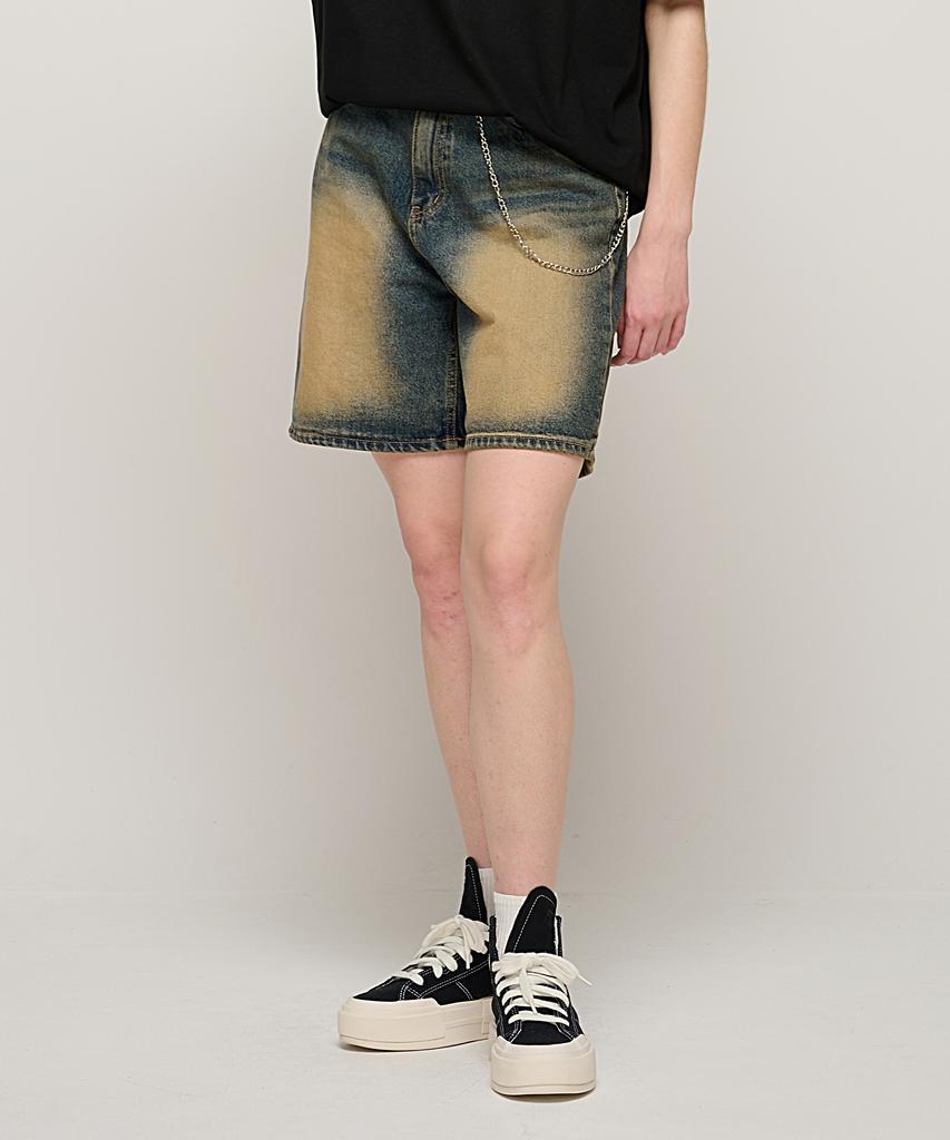 CARGOBROS FOR WOMAN Front Wash Wide Denim Shorts (Dark Blue)