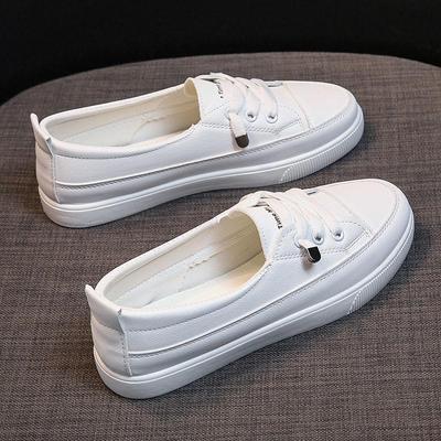 «Модные женские белые кожаные кроссовки 2025 года»: Осенний воздухопроницаемый, неглубокий вырез, корейский стиль, универсальный, идеально подходит для студентов.