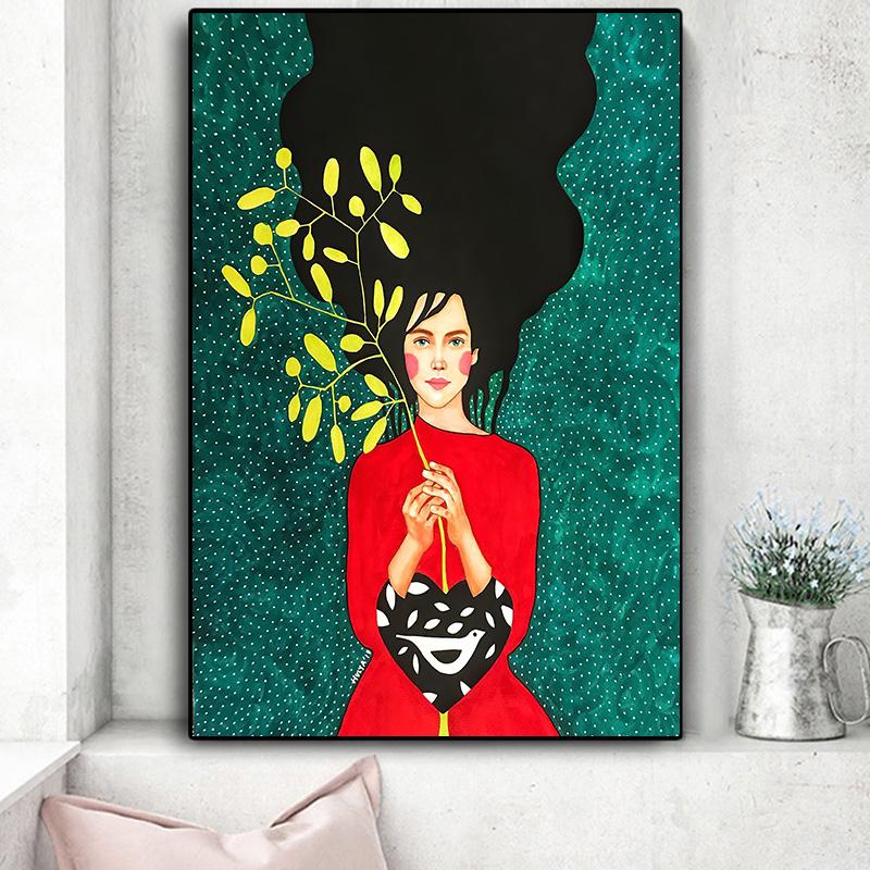 Винтажная абстрактная девушка, волосы, цветок, женская настенная живопись на холсте, модный плакат на скандинавскую тему, настенные панно для гостиной, без рамы