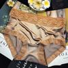 5pcs Women's Lace Edge Underwears Sexy Silk Ice Silk Smooth Middle Waist Bag Hips Large Triangle Pant Headband
