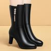 Women's Winter Boots Genuine Leather Female Boots Warm High-heeled Plush Boot Women Trend Mid-calf Boots Women Zipper Round Head