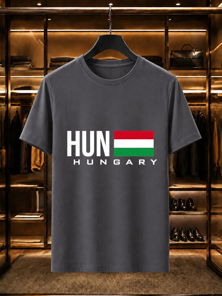 2026 New Arrival 100 Cotton Tshirt Hungary Hun National Flag Letter Print Crew Neck Casual Short Sleeve