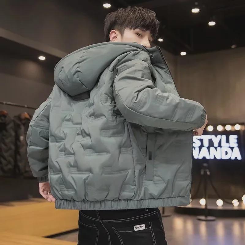 Men's Winter Cotton-Padded Jacket with Hood, New Hong Kong Style for Students and Boys