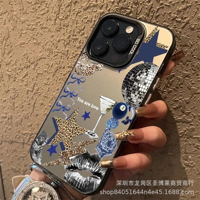 Звездный леопардовый принт для губ подходит для Apple 15 цветной серебристый iPhone14Pro креативный 11promax матовый 16 защитный чехол 17