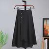 High-Waisted Midi Skirt Buttons Decor Irregular Large Hem A-Line Skirt Solid Color Summer Thin Skirt