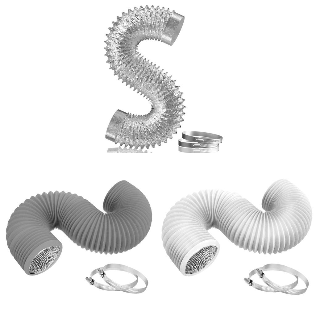 Dryer Vent Hose Air Duct Flexible Adjustable PVC Heavy Duty Air Duct Hose with 2 Screw Clamps for HVAC Ventilation