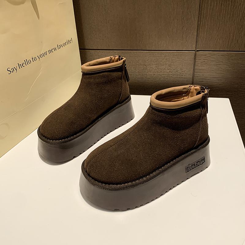 Ботильоны на платформе с леопардовым принтом, женские меховые хлопковые туфли на высоком каблуке, фирменная замшевая теплая плюшевая женская обувь 2024 года, повседневные ботинки Muejr