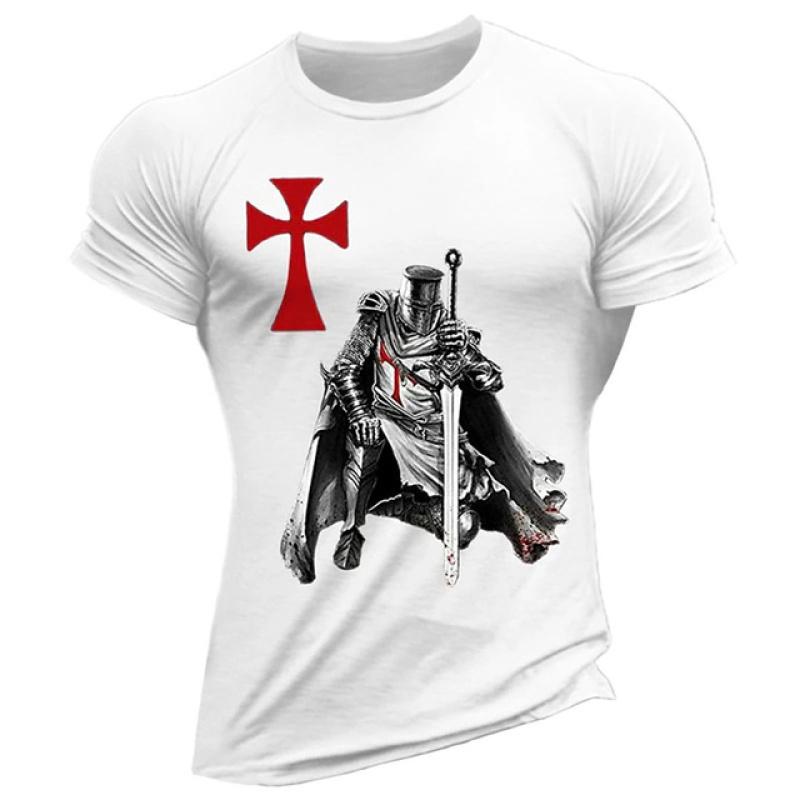 Men's T-shirt Casual Cotton Short Sleeve Shirt Temple Crusader Print T Shirt Fashion Vintage Clothing High Quality