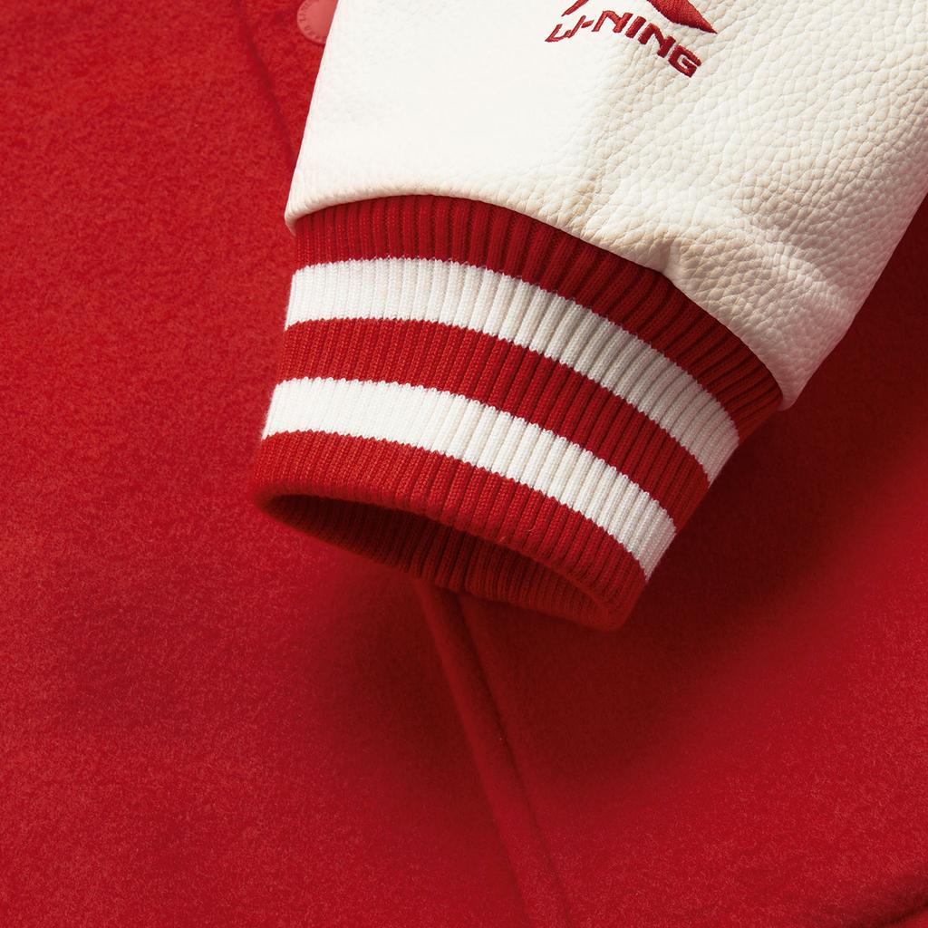Li Ning Daily Prosperity Series Cny Comfortable Casual American Simple Baseball Collar Loose Shoulder Cotton Jacket Men Jacket Cinnabar-Red AJMV033-1