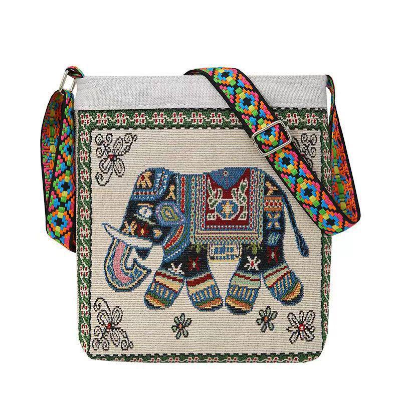 Yogodlns Холщовая сумка кроссбоди в этническом стиле с вышивкой слона для женщин и девушек