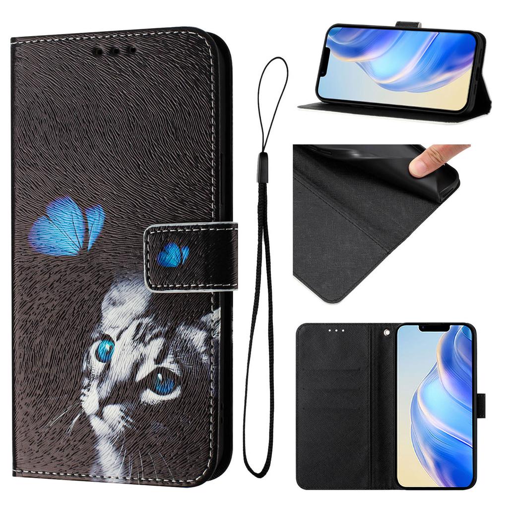 Роскошный кожаный чехол-книжка с рисунком бабочки и кошки для Motorola Moto G60, G40 Fusion, G10, G20, G30, G Play, G Power, Edge 50 NEO...