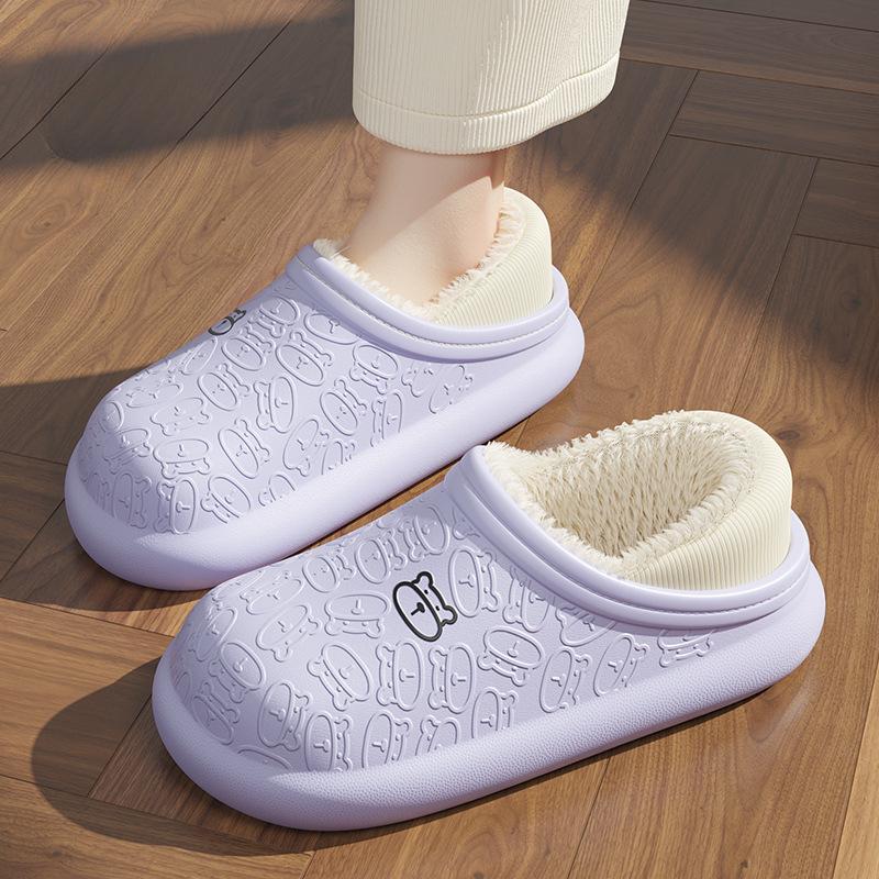 Хлопковые тапочки Little Bear, новые популярные женские домашние плюшевые милые водонепроницаемые и противоскользящие плюшевые тапочки на толстой подошве