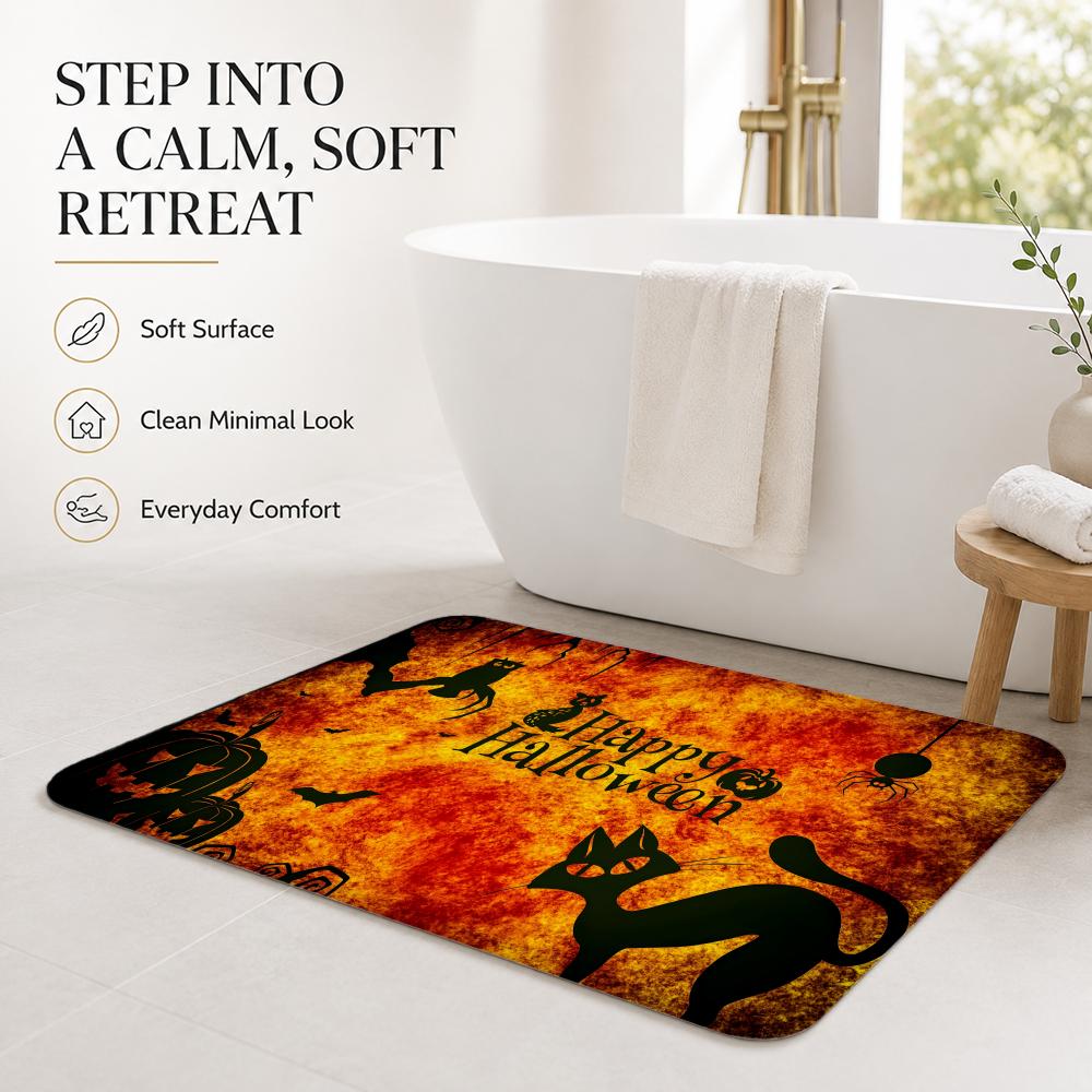 Pretty Happy Halloween Party Floor Mat Cozy Minimalist Flannel Area Rug Anti-Slip Washable Bedroom Living Room Decor