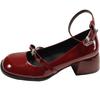 Red Retro Light Mouth Thick Heel Single Shoes Women's 2025 New Spring and Autumn with Skirt Round Head French Mary Jane Small Leather Shoes