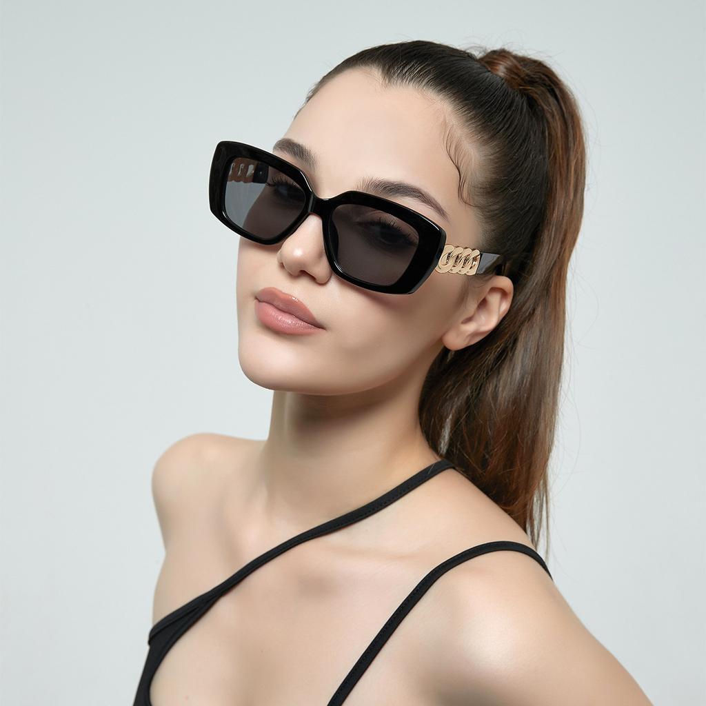 Квадратные очки Популярные Универсальные Полуметаллические Солнцезащитные очки Женские Ретро Цепочка Широкие Дужки Солнцезащитные очки Мужские