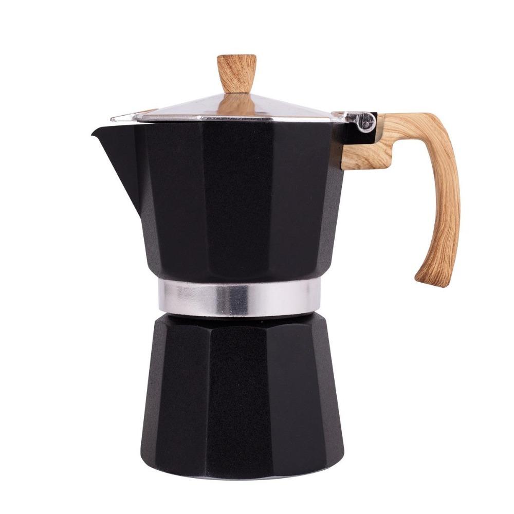 150ml/300ml Espresso Maker Pot Wood Pattern Handle Coffee Percolator Aluminum Moka Pot  Home