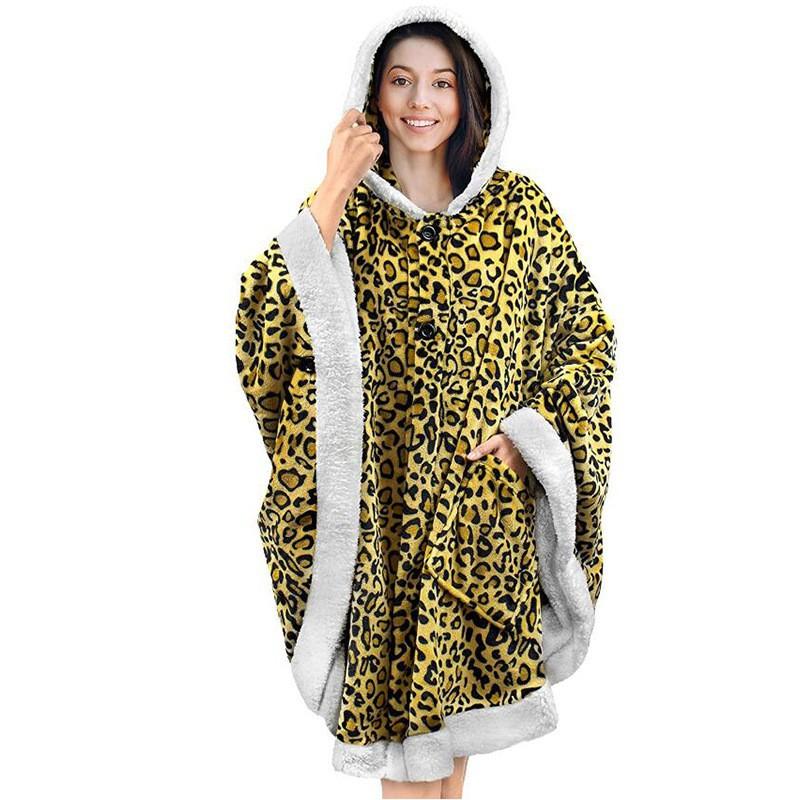 Womens White Hooded Velvet Blanket Cloak Soft Plush Lounge Cape With Pockets