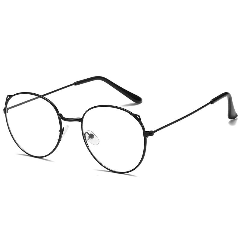 Fashionable Retro Metallic Street Shot Flat Glasses Tide Cat Ears Anti Blue Light Student Plain Makeup Glasses Frame