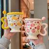 High-value Ceramic Cup with Lid and Spoon Girl Cute Fruit Mug Office Coffee Cup Birthday Gift