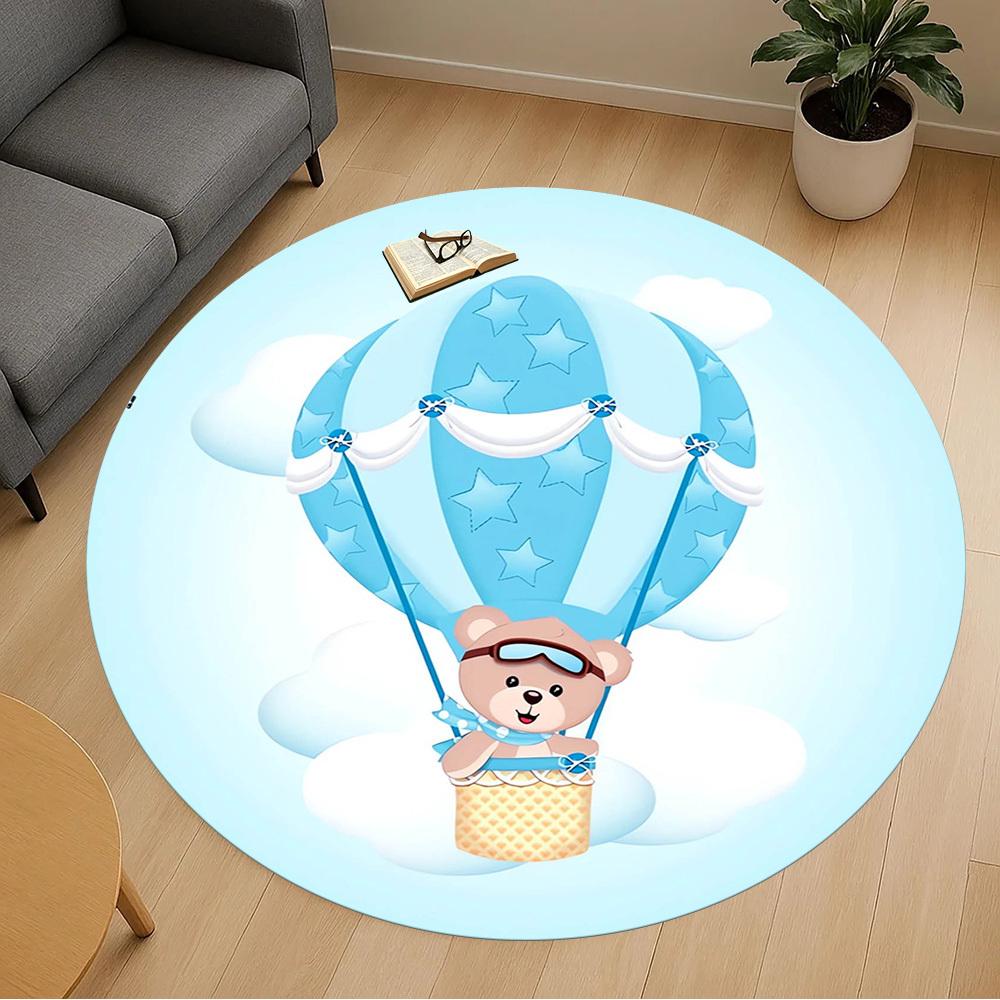 1pc Hot air balloon Teddy bear Round Chair mat Area Rug - Non-Slip, Floor Mat for Office, Bedroom, home decor Christmas Gift p0811435